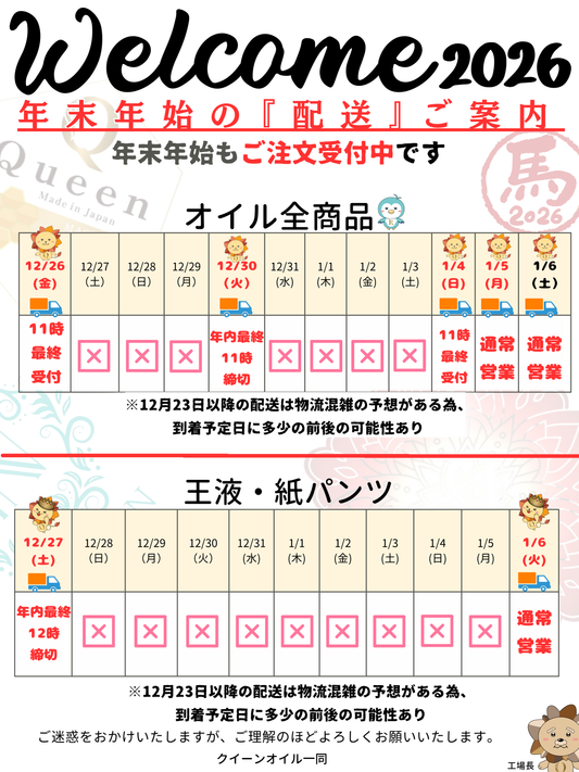 年末の年始の配送のお知らせについて
